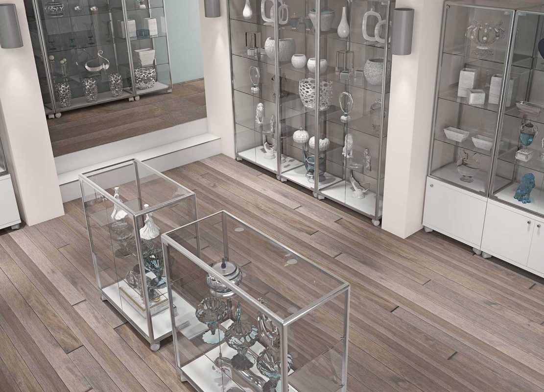 Comptoir vitrine en verre trempé avec serrure - L 91 x P 37 x H 90 cm - Aluminium blanc_3