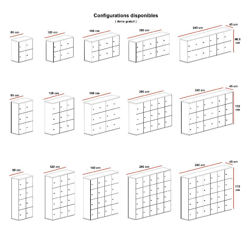 Meuble avec 12 casiers - Mobel Linea - 4 x 3 cases, Combinaisons_3