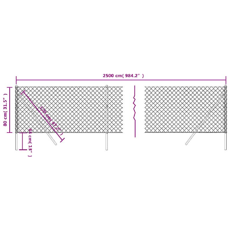 Vidaxl clôture à mailles losangées anthracite 0,8x25 m 153960_3