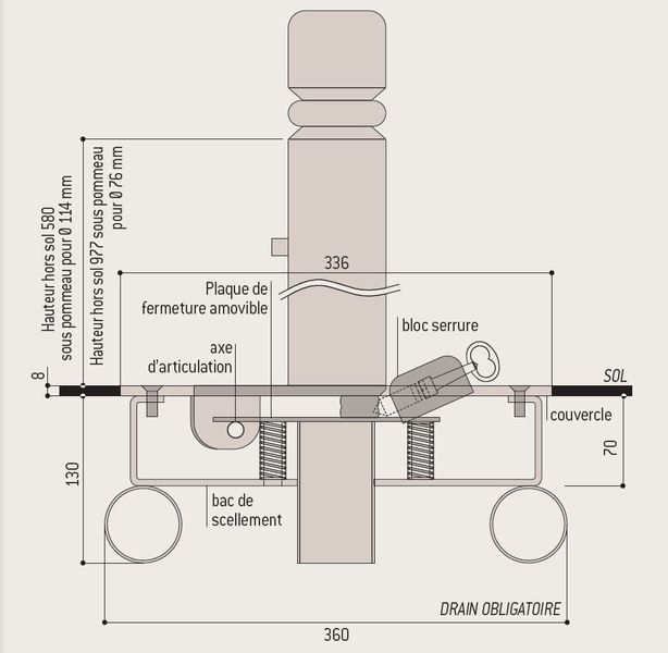 Mosolib1 - potelets de ville rabattables solibloc - slg signalisation - diamètre disponible : ø 76mm, ø 114mm_3