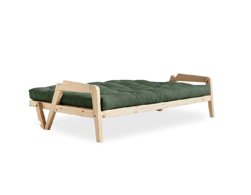 Canapé convertible futon Grab en pin naturel - Coloris vert olive - Couchage 130 x 190 cm - Style scandinave_3