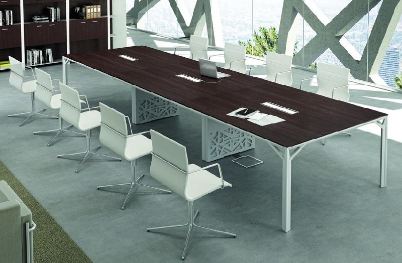 Grande table de réunion X8 avec pieds Design Officity. - Blanc 9010, Wenge, 560_3