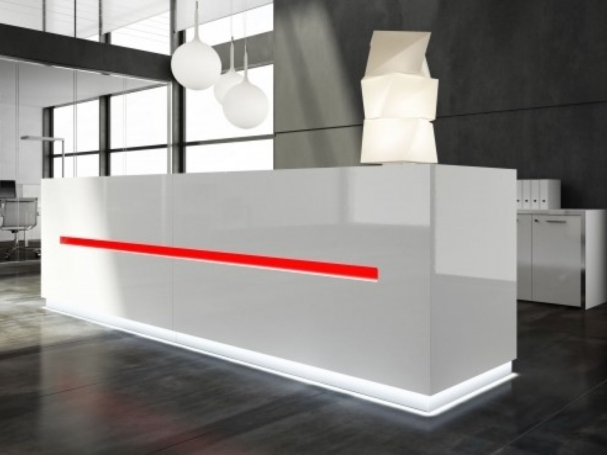 Banque d'accueil lumineuse droite SALVE - Design contemporain avec éclairage LED et finition bois laqué_3