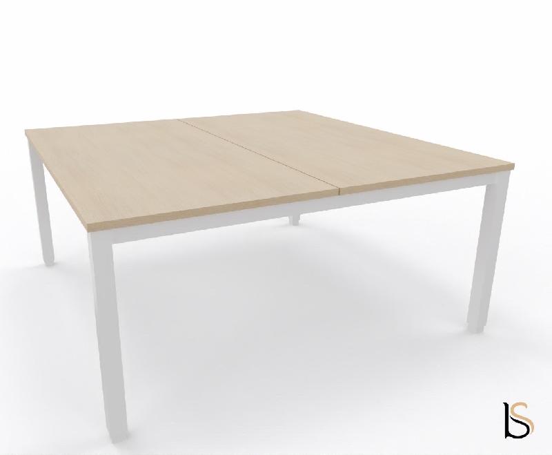 Bureau 2 personnes Tempo avec passe-câbles  - Mobel Linea - 160, Blanc, Chêne moyen_3