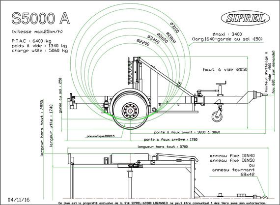 S 5000 A - Remorque Porte-Touret SIPREL - Charge utile 5070 Kg - Polyvalente pour câbles et tubes de grand diamètre_3