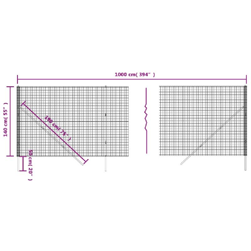 Vidaxl clôture en treillis métallique vert 1,4x10 m acier galvanisé 154051_3