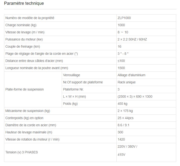 ZLP1000 - Nacelle suspendue en alliage d'aluminium - Success - 1000kg, 7,5m x 3 sections_3