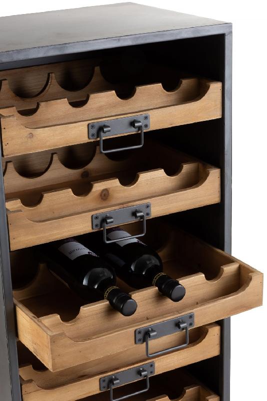 ARMOIRE À ROULETTES 7 TIROIRS BOUTEILLES DE VIN FAKY EN MÉTAL NOIR ET BOIS NATUREL._3