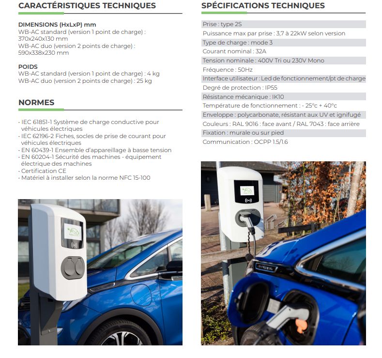Borne de recharge pour voiture électrique - murale, intelligente, identification badge RFID, Smart Charging - Pulse WB-AC_3