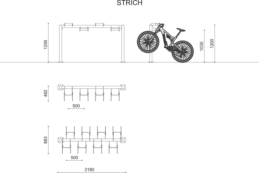 Strich - porte-vélos sur barres - city design - en acier galvanisé et thermolaqué_3
