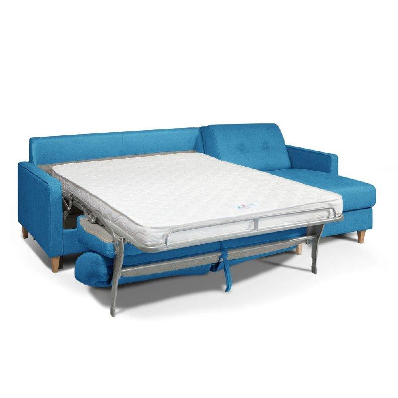 Canapé d'angle norway - matelas 16 cm - ouverture express - sommier lattes Renatonisi - tweed bleu azur_3