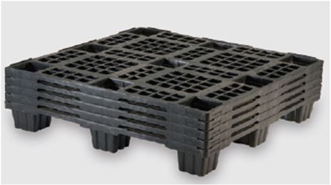 Palette légère en plastique 1100 x 1100 mm - BL1111PG - plateau ajouré, 9 pieds emboîtables, charge 2500 kg_3