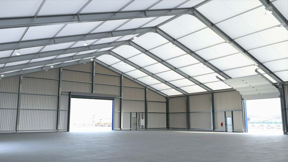 Tente de stockage provisoire Nextensia - aluminium et acier galvanisé, norme NF EN 13782_3