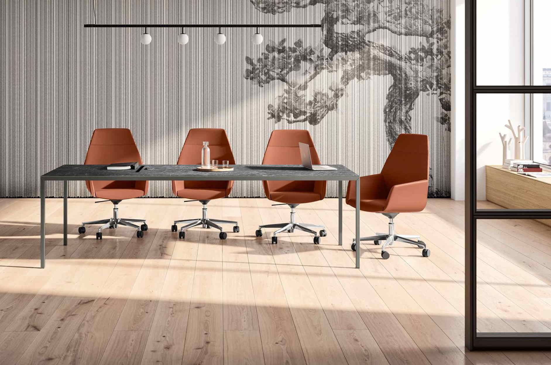 Bureau de direction avec plateau en grès céramique marbre blanc