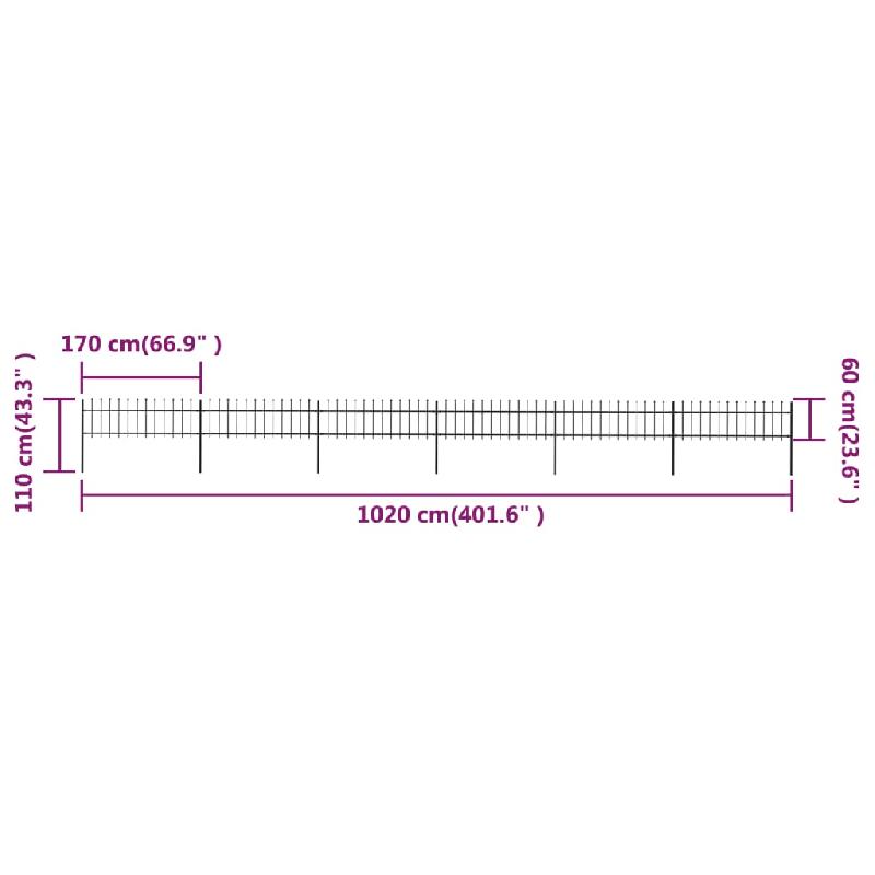 Vidaxl clôture de jardin avec dessus en lance acier 10,2 x 0,6 m noir 277598_3