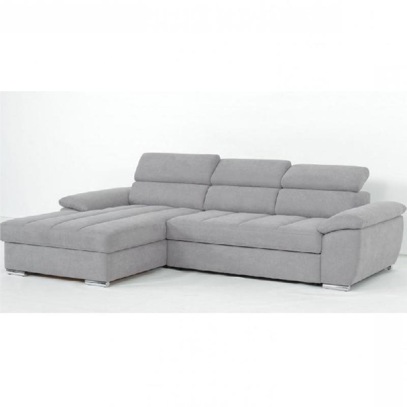 Canapé d'angle gauche convertible avec méridienne coffre Kid - Tissu gris clair - Couchage 140x200 cm - Pieds métal chromé_3