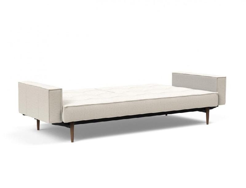 Canapé convertible Splitback Styletto avec accoudoirs - pieds fuseau chêne noyer - tissu bouclé Off White - couchage 115x210 cm_3
