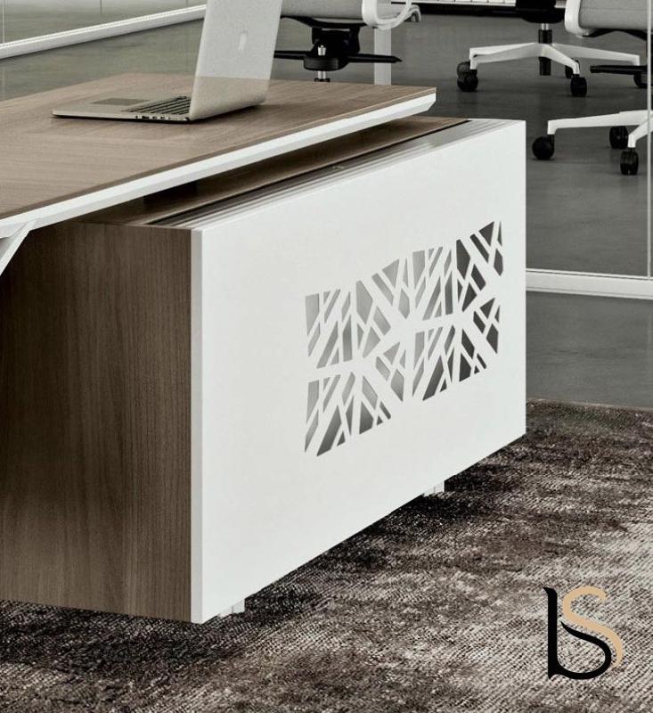 Bureau de direction X8 en verre blanc - Officity - 211, Gauche, Noyer Canaletto_0
