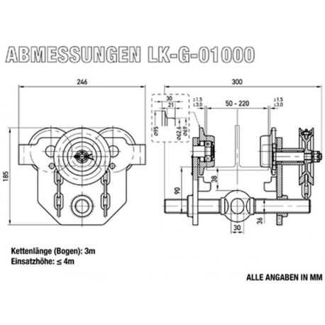 Chariot roulant mécanique a chaine 2000kg_3