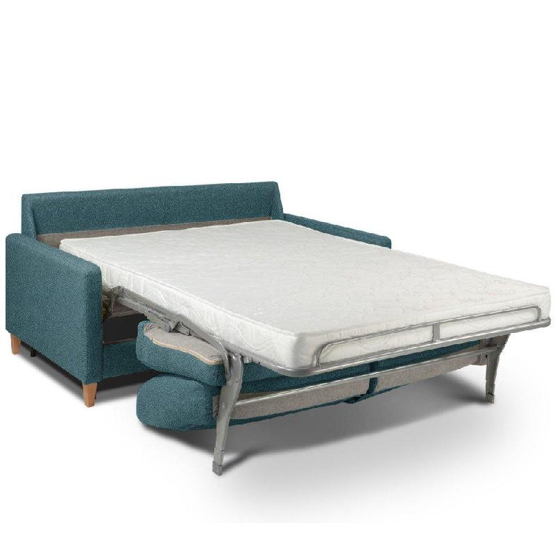 Canapé convertible OGGETTO - Matelas 16 cm - Système express - Sommier à lattes 160 cm - Velours bleu paon - Renatonisi_3