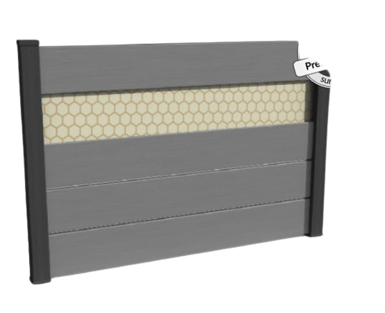 Clôture composite ajourée originale avec bandeau imprimé Aveiro - Résistante aux UV, entretien minimal, sur-mesure_3