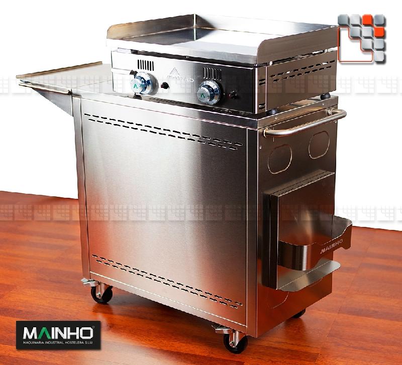 Pack plancha et chariot inox équipé de rangement pour ustensiles