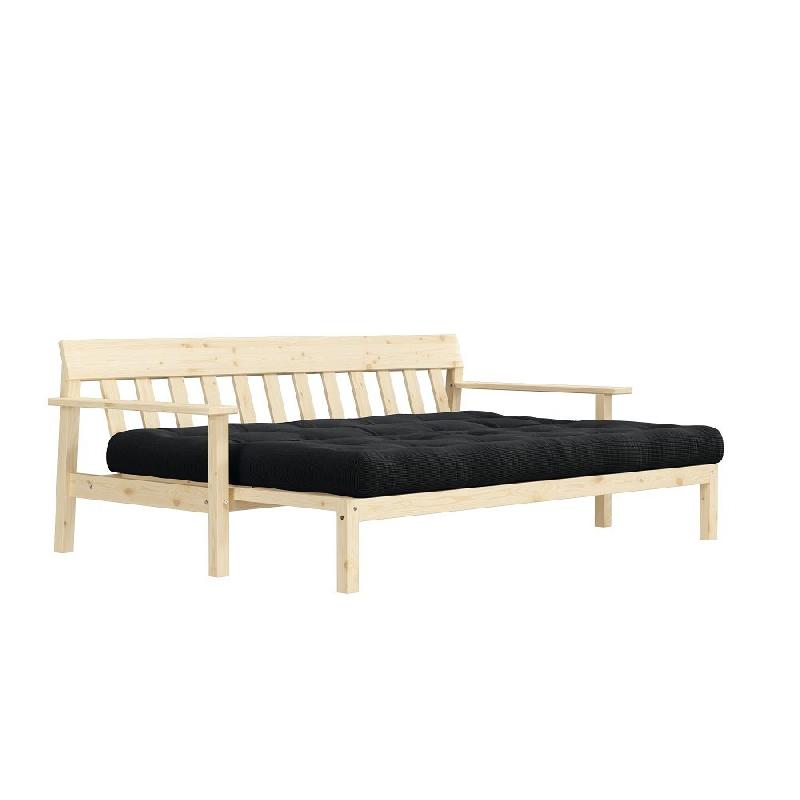Canapé convertible futon UNWIND - Pin naturel - Coloris charbon - 130 x 190 cm - Style scandinave_3