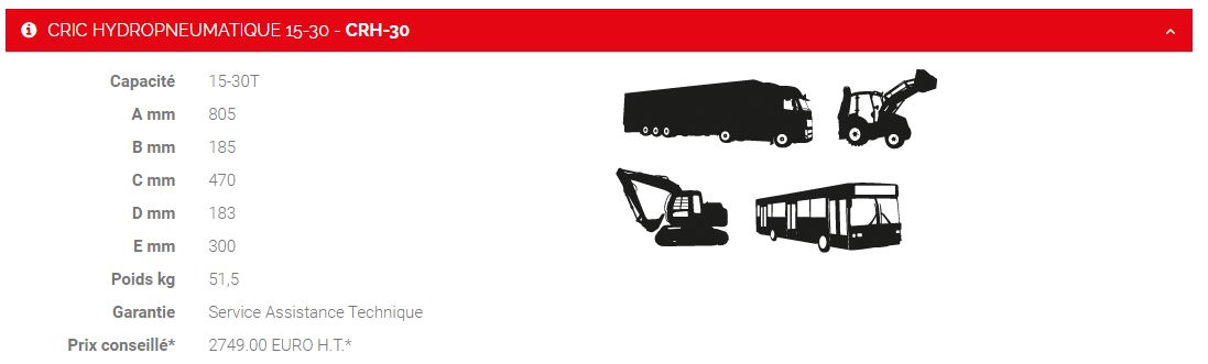 Crh-30 - cric hydropneumatique - Sam Outillage - capacité 15 à 30 tonnes - pour poids lourds, agricole et transport en commun_3