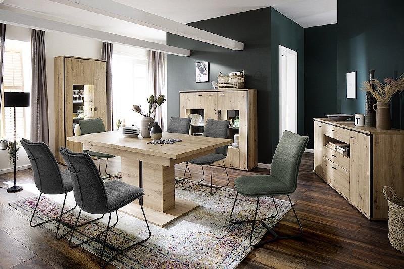 Lot de 2 chaises design HALSOU - tissu cappuccino - pieds métal laqué noir - rétro et confortable_3