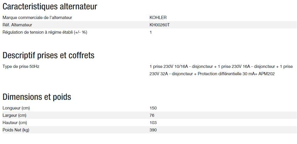 Power xp-k6m-alize - Groupe électrogène Kohler - 230V mono - Gamme INDUSTRIAL_3