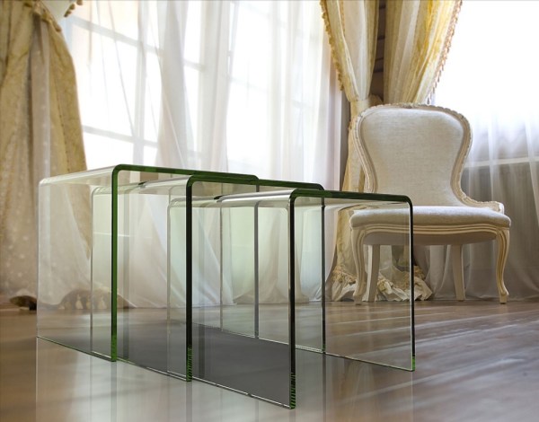 Tables basses gigognes LENA - verre courbé transparent - résistantes aux rayures - épaisseur 10 mm_3