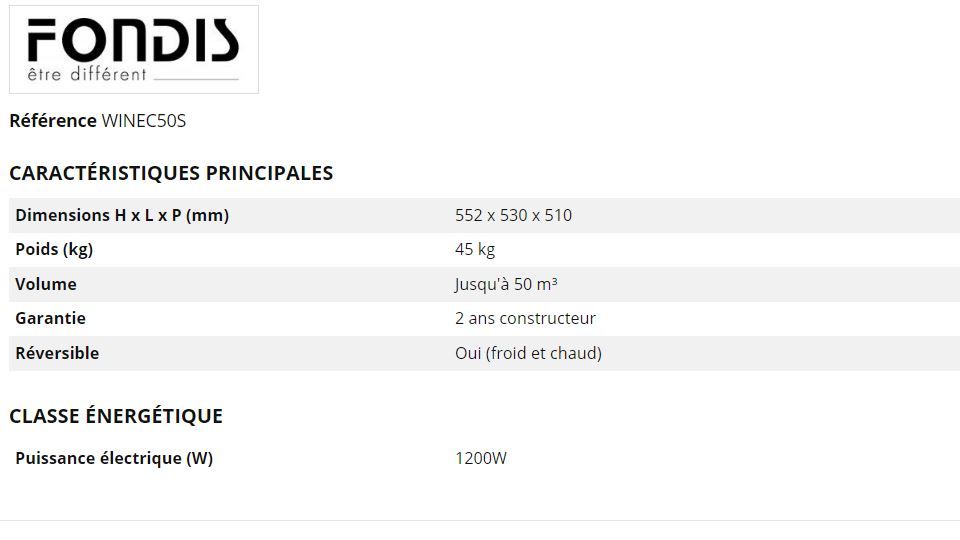Climatiseur de cave à vin WineMaster C50S - Refroidissement, réchauffage, jusqu'à 50m3 - S.G.M.N. E-TRADE S.A.S._3