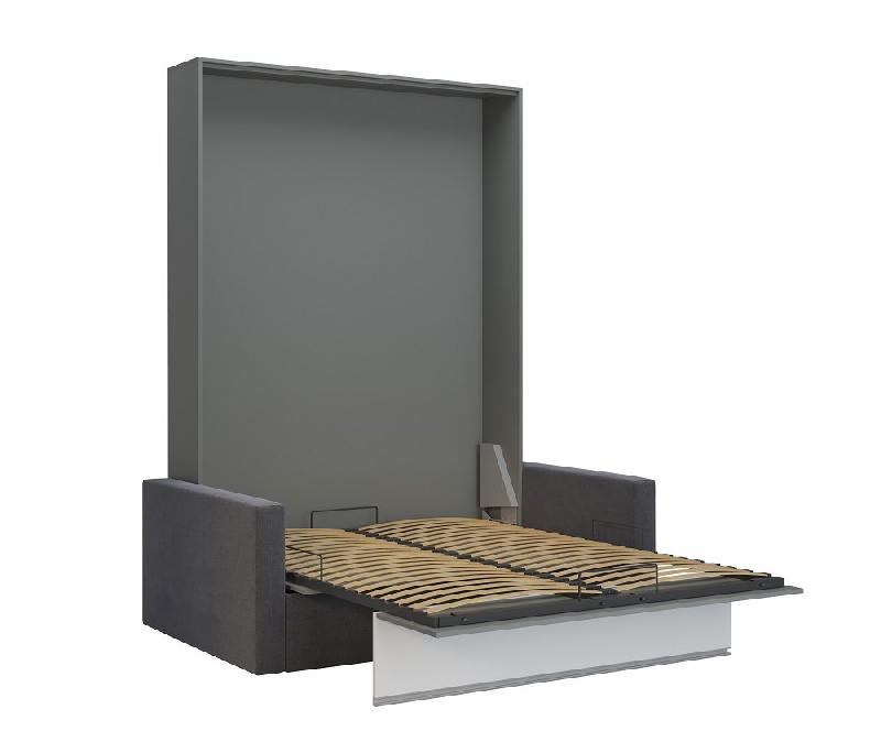 Armoire lit escamotable DJUKE SOFA - canapé gris 140x200 cm avec bandeau blanc mat - confort et fabrication européenne_3