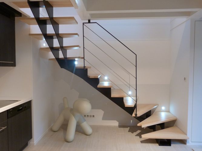 Escalier tournant - acier - limon crémaillère - marches bois - garde-corps sur mesure_3