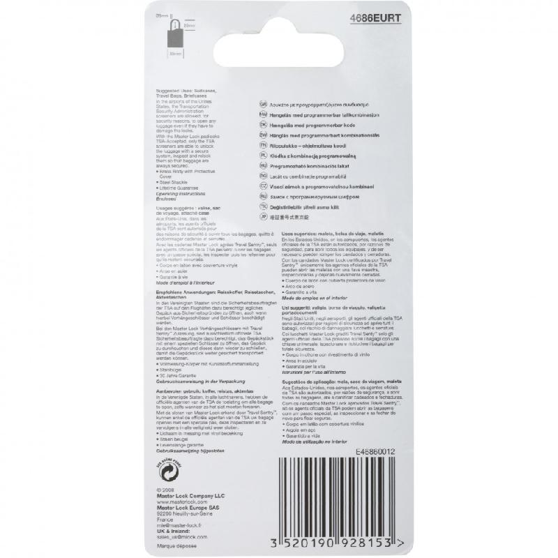 Lot de 2 cadenas à combinaison MASTER LOCK - zinc 35 mm - TSA - combinaison programmable_3