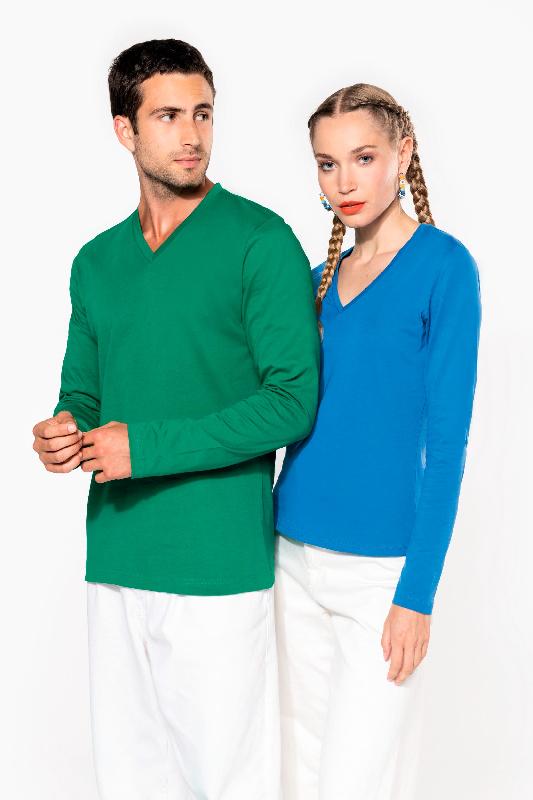 T-shirt col V manches longues - Réf: K358 - Kariban - 100% coton - Coupe ajustée_3