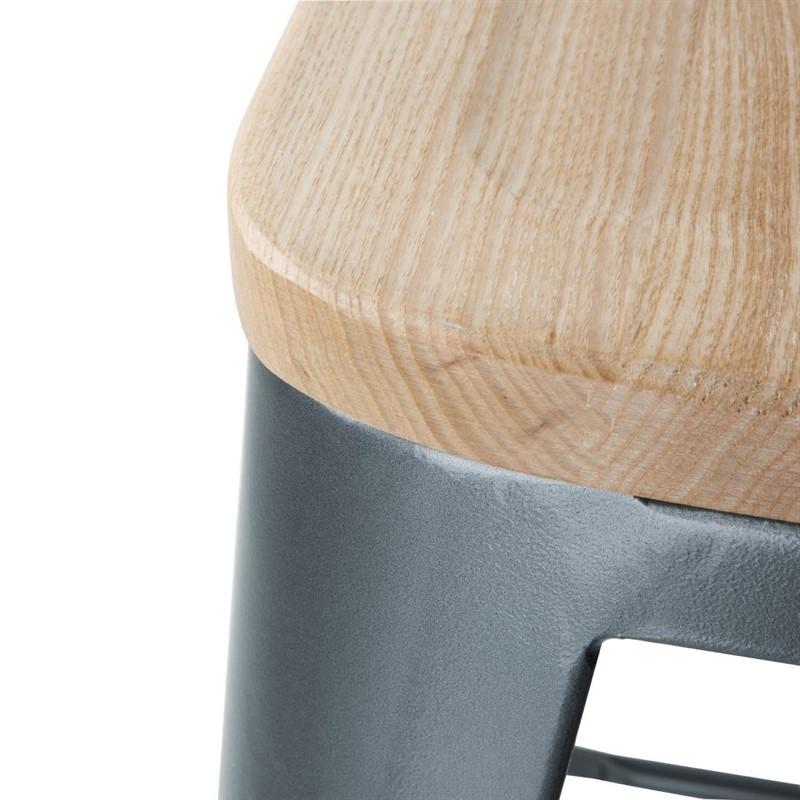 Tabourets bistro hauts avec dossier et assise en bois gris métallisé (lot de 4) | Bolero - FB624_3