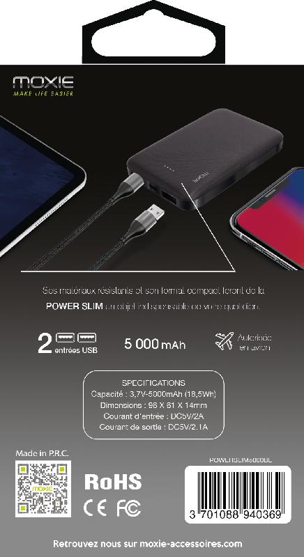 MOXIE - Batterie nomade Power Slim 5000mAh - 2 ports USB - Compacte et autorisée en avion_3