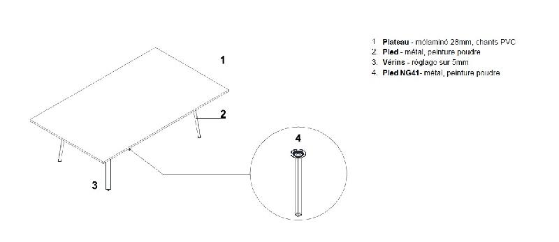 Table de réunion rectangulaire Ogi - MDD. - Argent Ral 9006, 240, Chêne Canadien_3