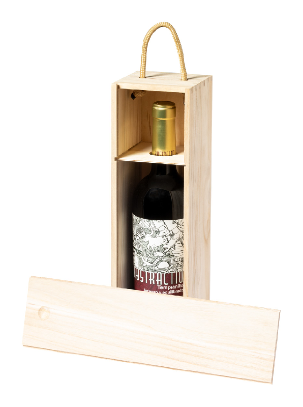Emballage bouteille de vin - Coffret cadeau en bois avec anse cordon - Couleur naturelle_3