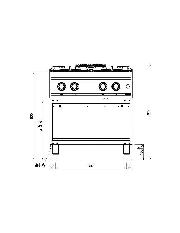Fourneau 4 feux gaz MBM - acier inoxydable - sur baie libre_3