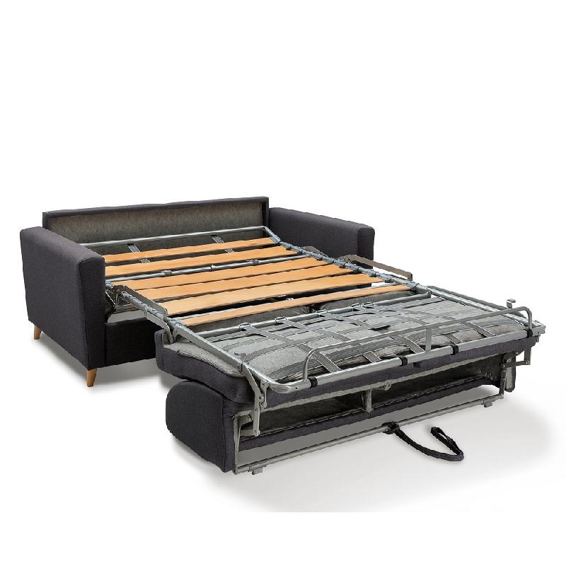 Canapé convertible express VIRGOLA - Matelas 16 cm, sommier à lattes 140 cm - Tissu tweed gris anthracite_3