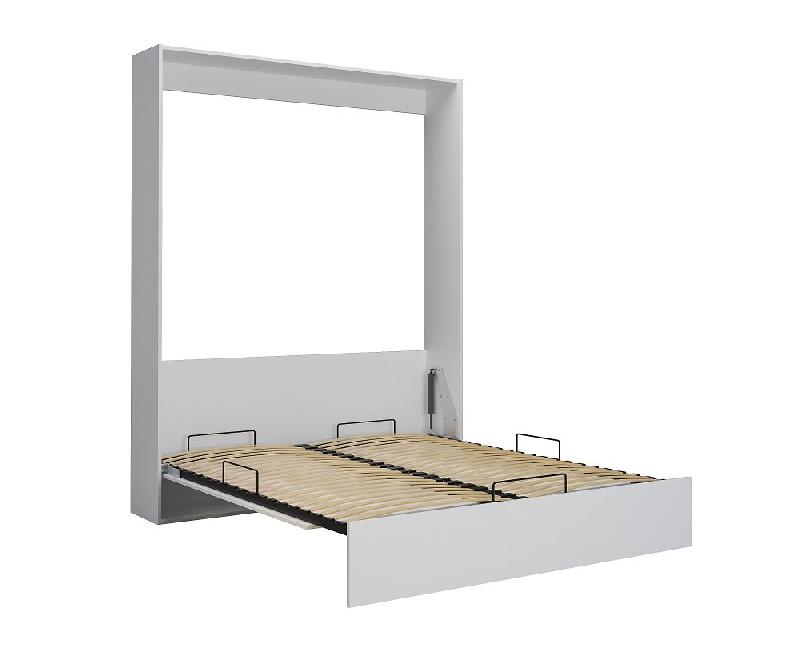 Armoire lit escamotable ultra plate Dynamo - Blanc mat et brillant effet miroir - Couchage 160x200 cm avec ouverture assistée_3