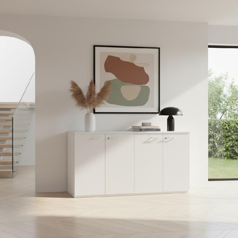 Armoire basse 4 portes - Quadrifoglio - Blanc pastel_3