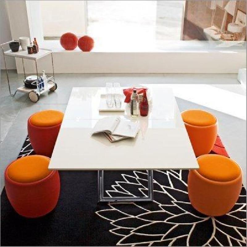 Table basse relevable et extensible MAGIC-J - Laquée blanche - Piétement chromé - Réglable en 7 hauteurs - Plateau 75x150cm_3