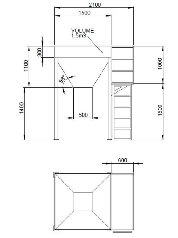 Trémie de stockage NC à trappe EM - Acier inoxydable, 1,3m3, avec passerelle - Occasion_3