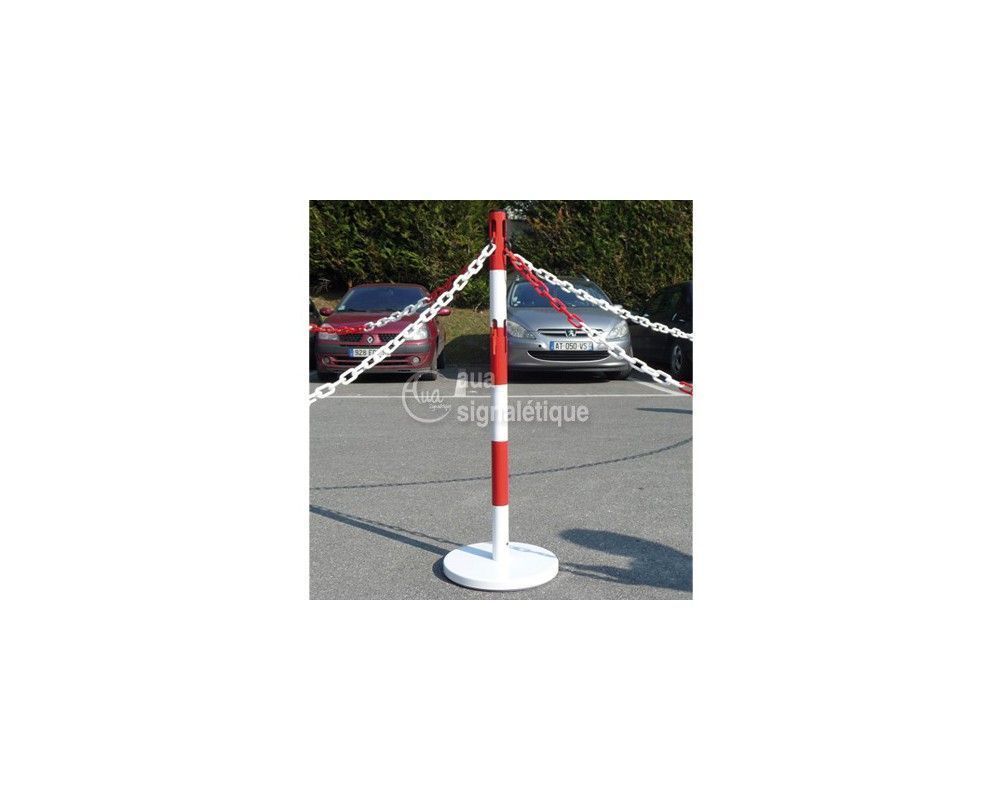 1631357 - Poteau de signalisation en acier - Rouge/Blanc avec socle lester et bandes réfléchissantes_3
