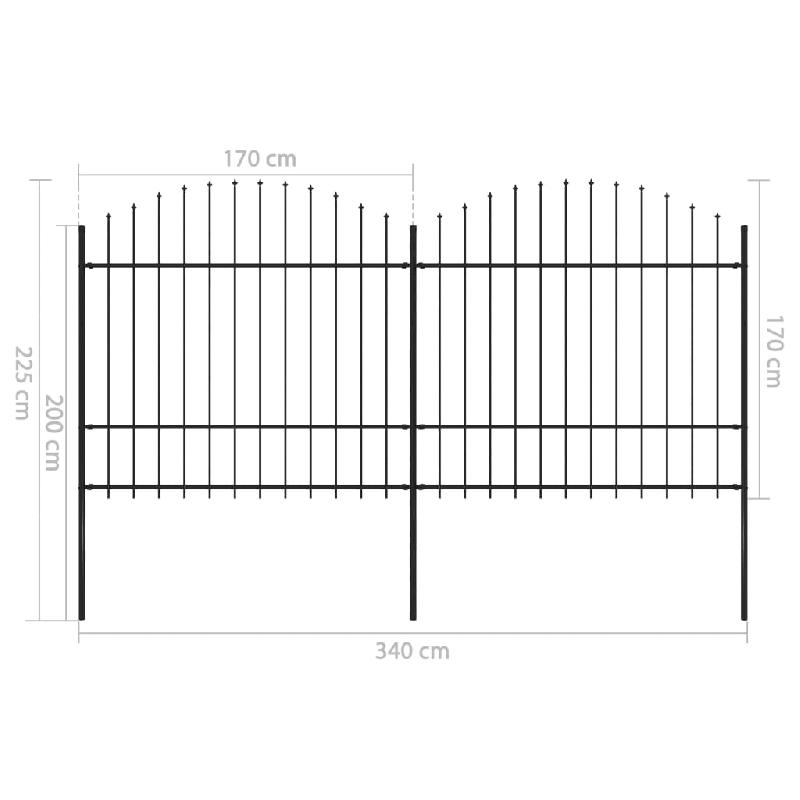 Vidaxl clôture de jardin à dessus en lance acier (1,5-1,75)x3,4 m noir 277740_3