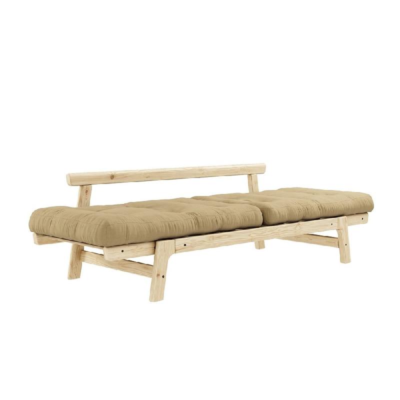 Banquette convertible futon STEP en pin massif - Coloris beige blé - Couchage 70x200 cm_3