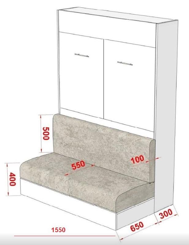 Composition lit escamotable blanc mat Dynamo Sofa - canapé intégré gris - couchage 140x200 cm avec colonne armoire et bibliothèque_3